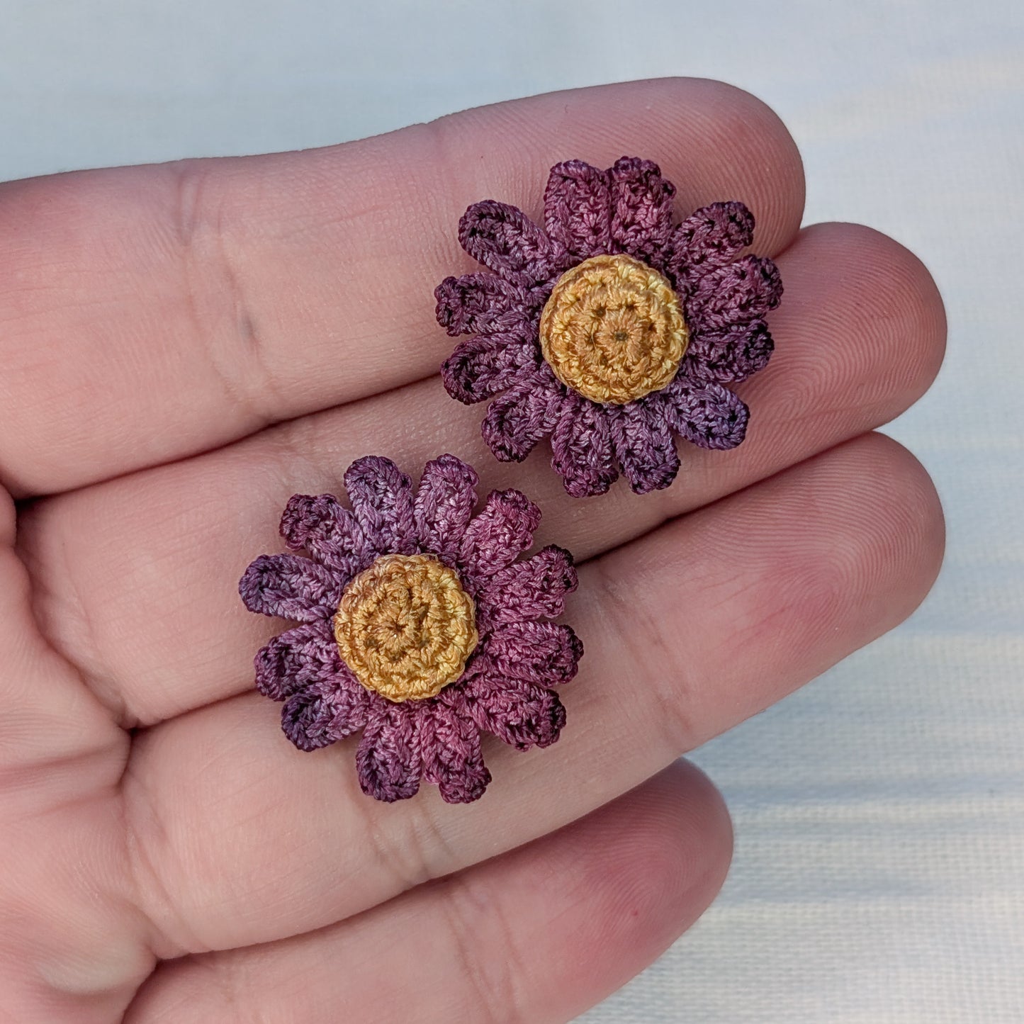 Purple Daisy Micro Crochet Earrings
