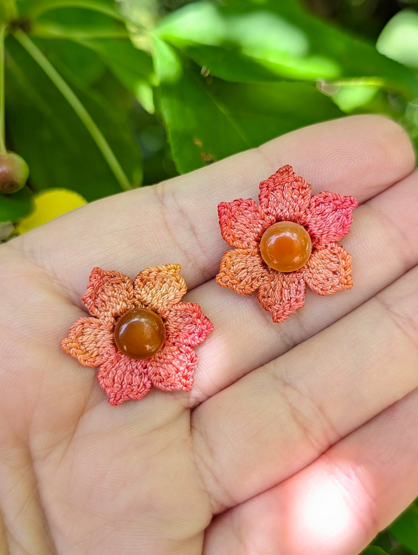 Orange Flower Micro Crochet Earrings