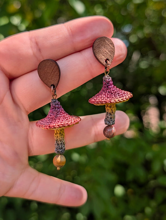 Witch's Cap Mushroom Micro Crochet Earrings