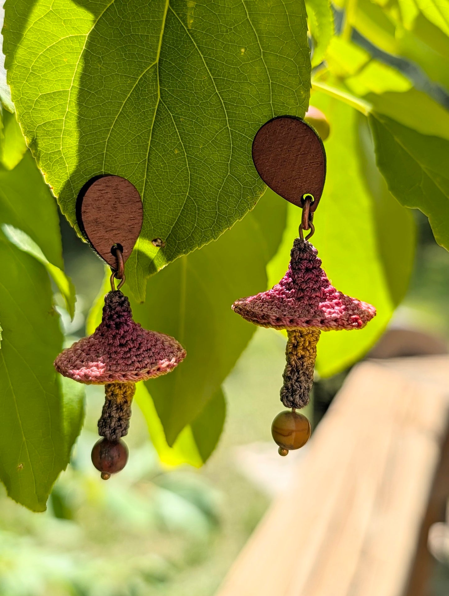 Witch's Cap Mushroom Micro Crochet Earrings