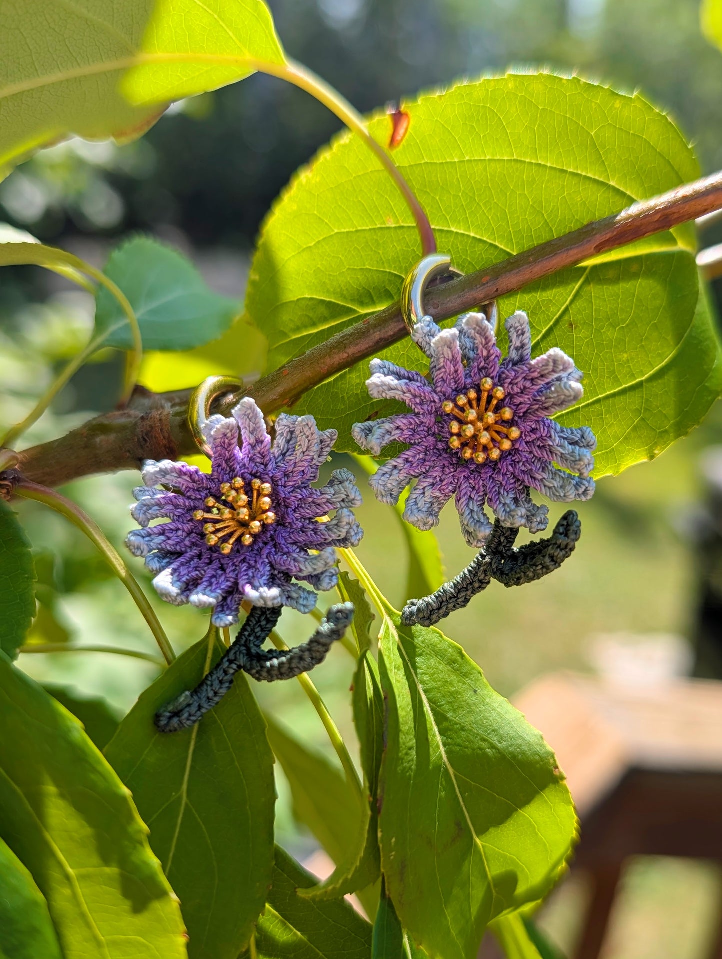 Purple Aster Micro Crochet Earrings