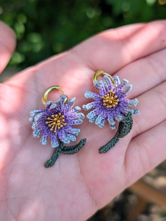 Purple Aster Micro Crochet Earrings