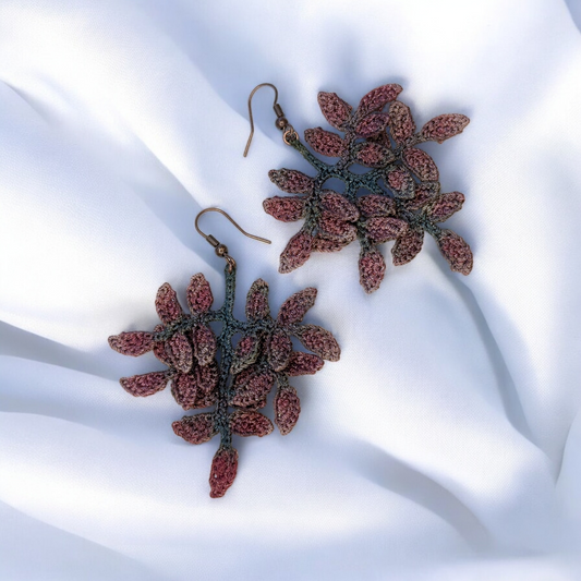 Leaf Dangle Micro Crochet Earrings