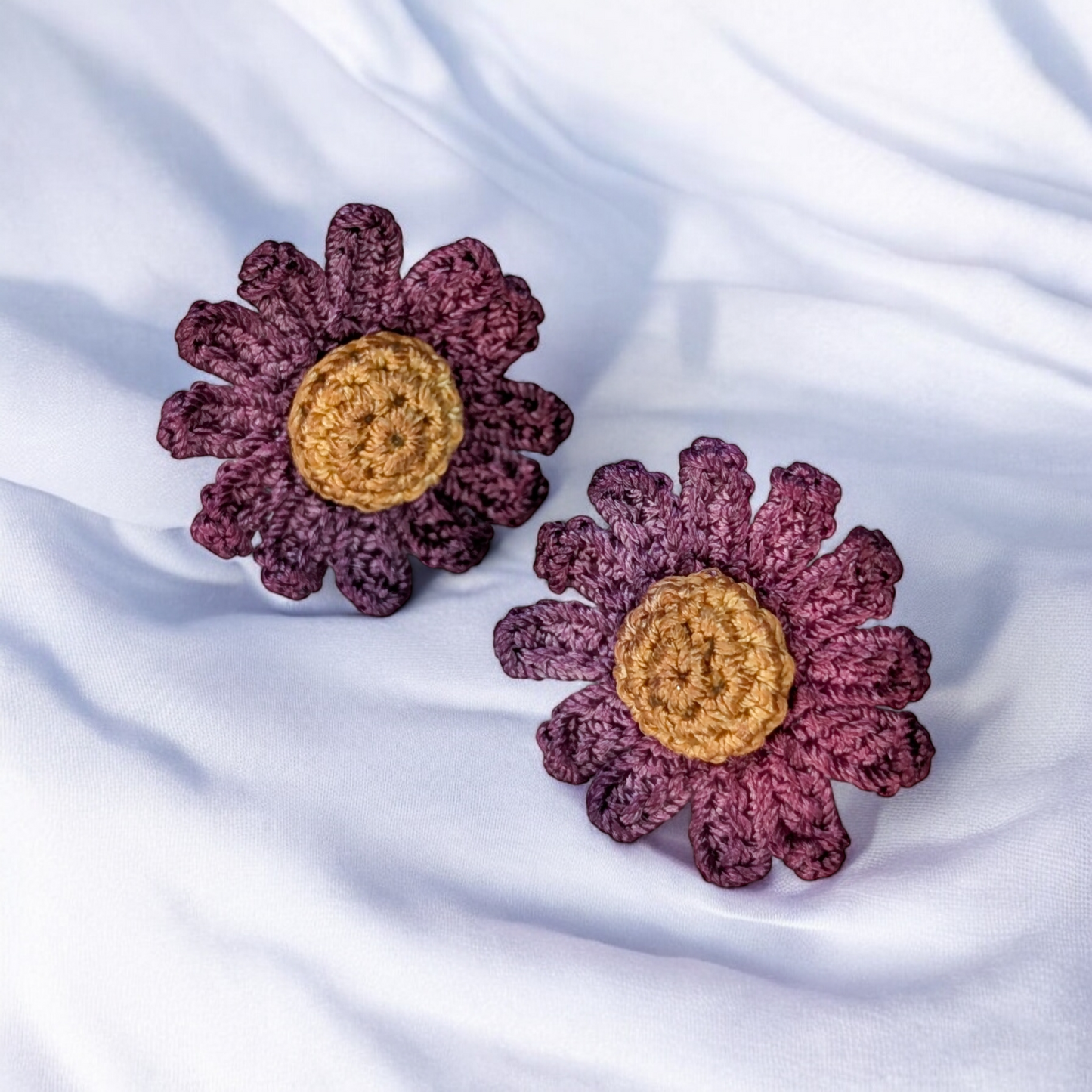 Purple Daisy Micro Crochet Earrings