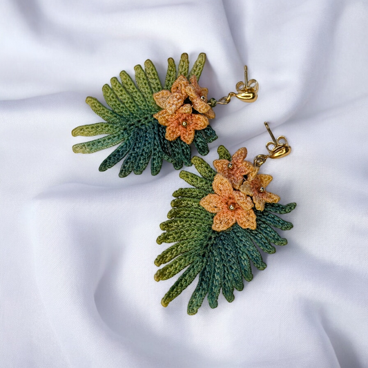 Palm and Flower Micro Crochet Earrings