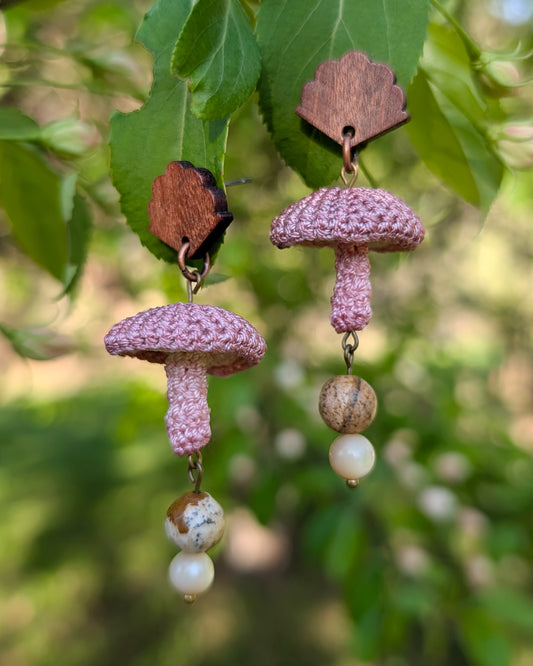 Mushroom Micro Crochet Earrings