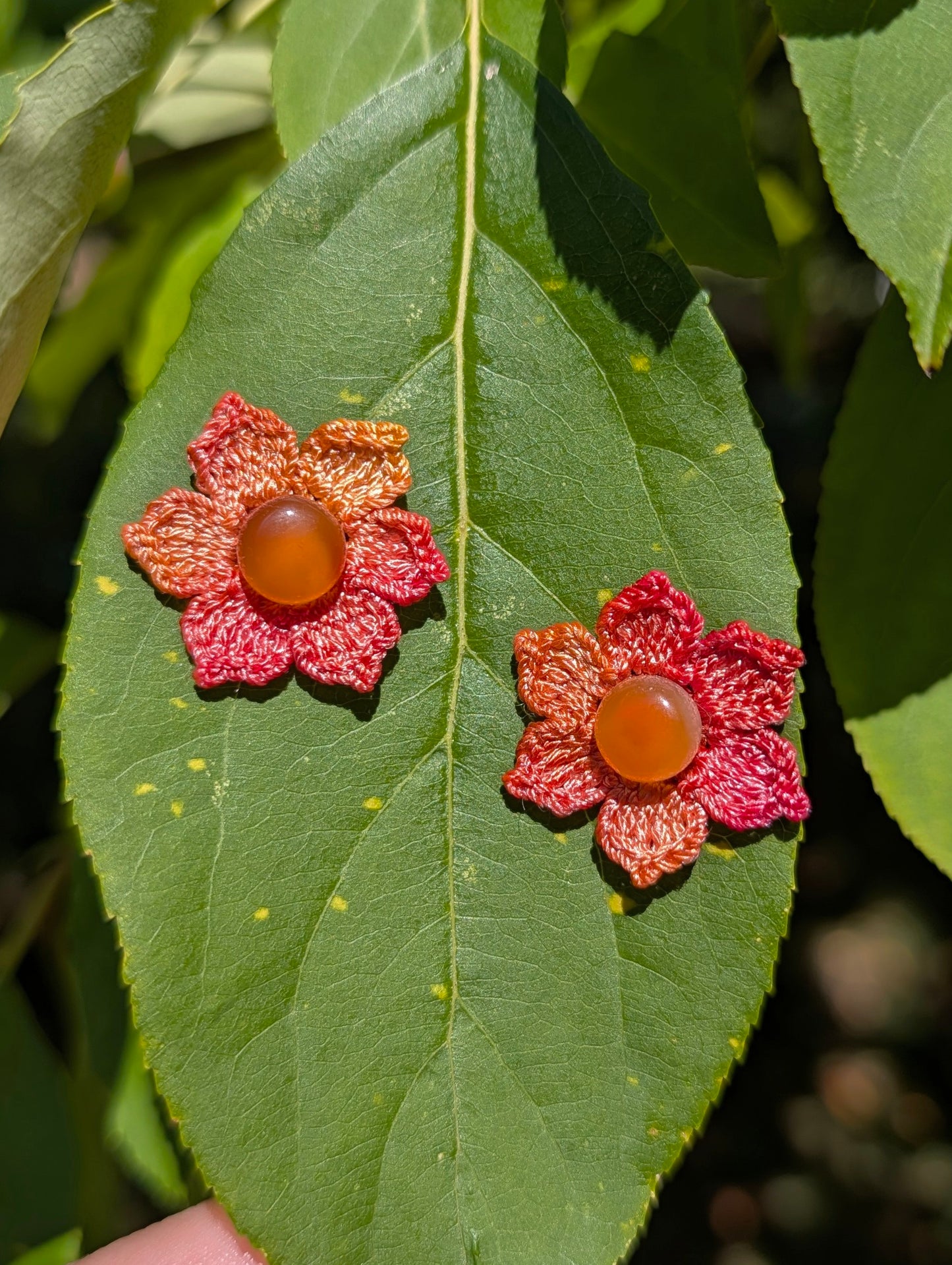 Orange Flower Micro Crochet Earrings
