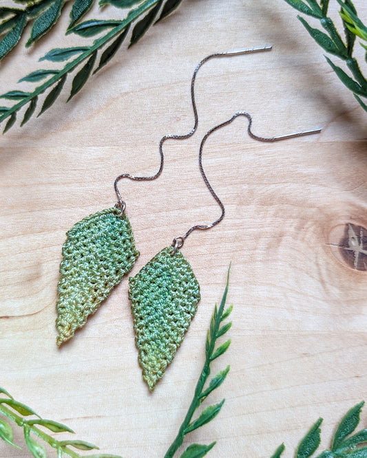 Green Leaf Micro Crochet Ear Threaders