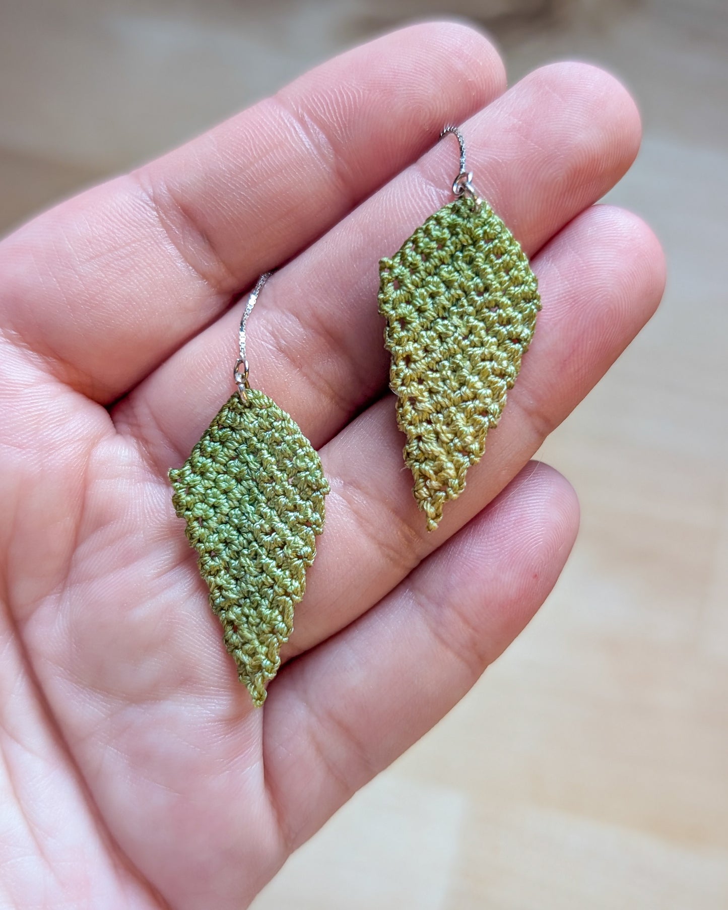 Green Leaf Micro Crochet Ear Threaders