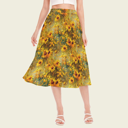 Wild Sunflowers Chiffon Midi Skirt