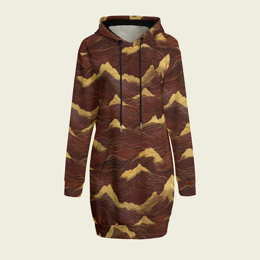 Burgundy and Gold Mountains Long Hoodie Dress