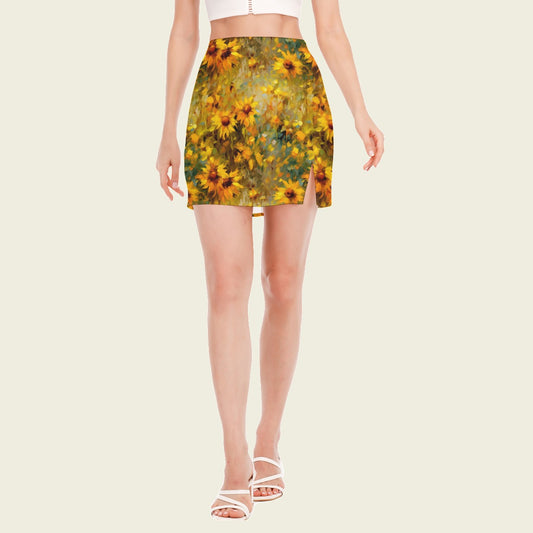 Wild Sunflowers Side Slit Mini Skirt